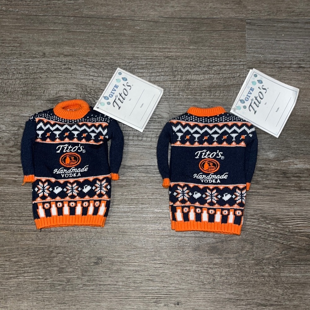 New Tito’s Vodka bottle sweater holiday party celebration celebrate gift alcohol
